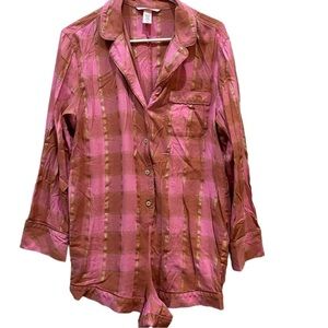Victoria’s Secret Pink,Mauve, and Gold Flannel Romper Pajamas Sz M